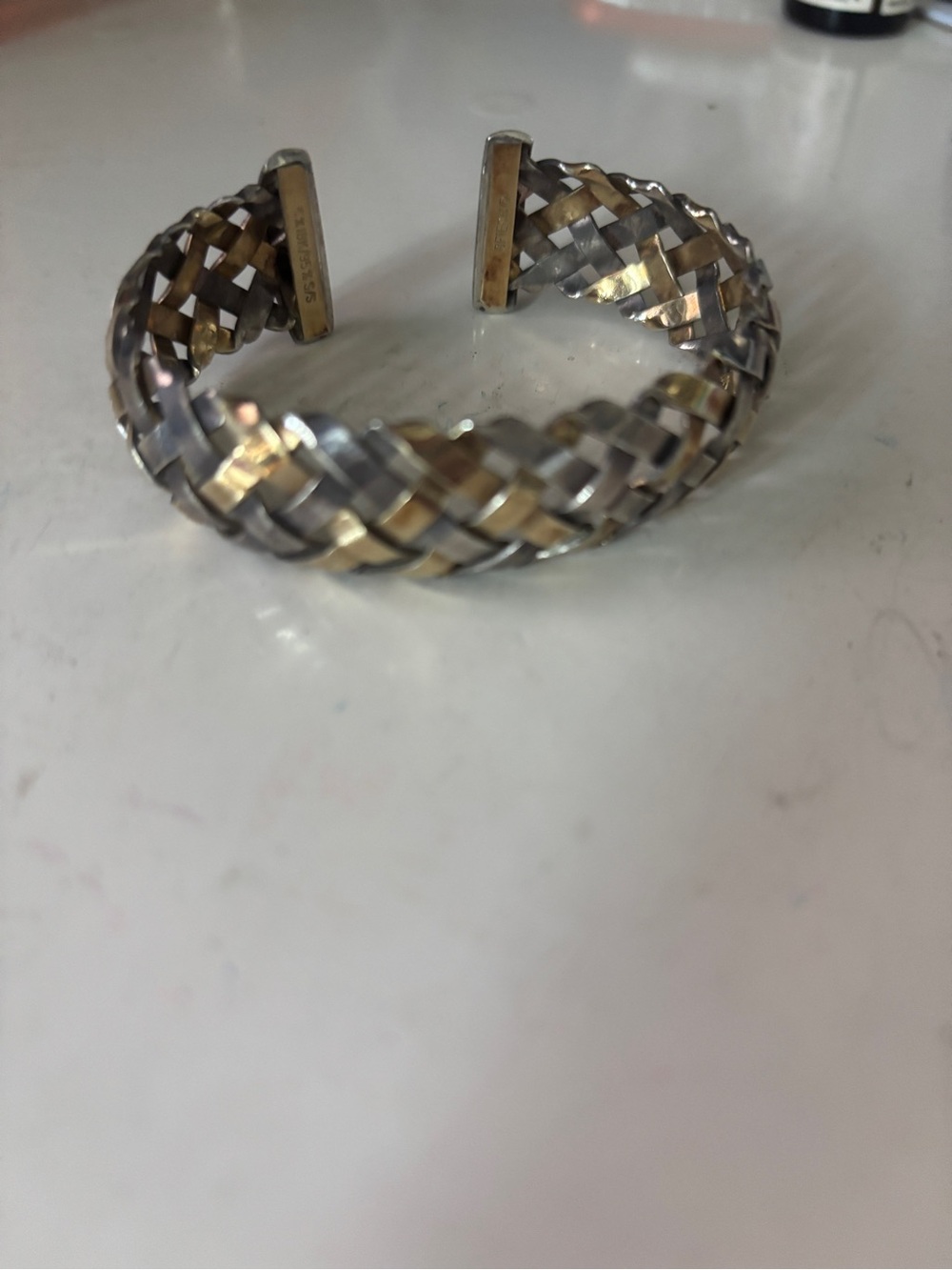 Two-Tone Braided Cuff Bracelet - Silver & Gold